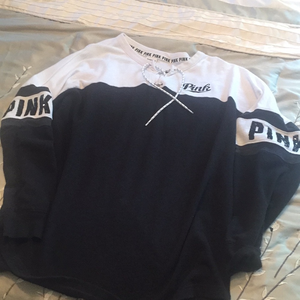 Victoria Secret PINK bling tie neck crew medium